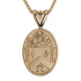 10K Gold Large Oval Shield Coat of Arms Necklace