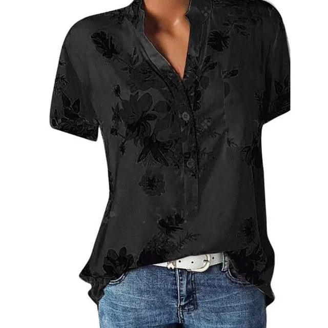 2021 Elegant Women's Shirt V-neck short-sleeve Sizes S - 5XL