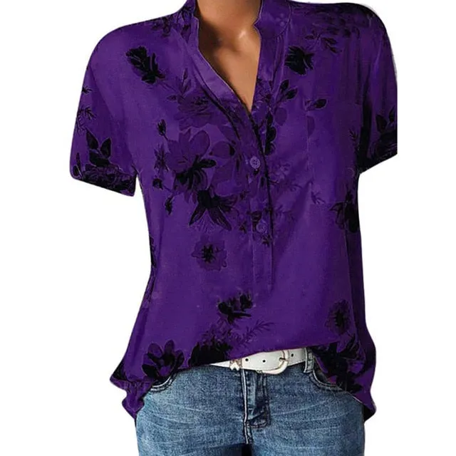 2021 Elegant Women's Shirt V-neck short-sleeve Sizes S - 5XL