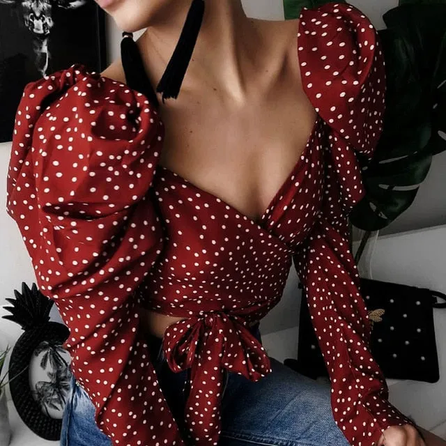 2021 New!!! Women's Puff Long Sleeve Wrap Top Backless Chic Sizes S - L