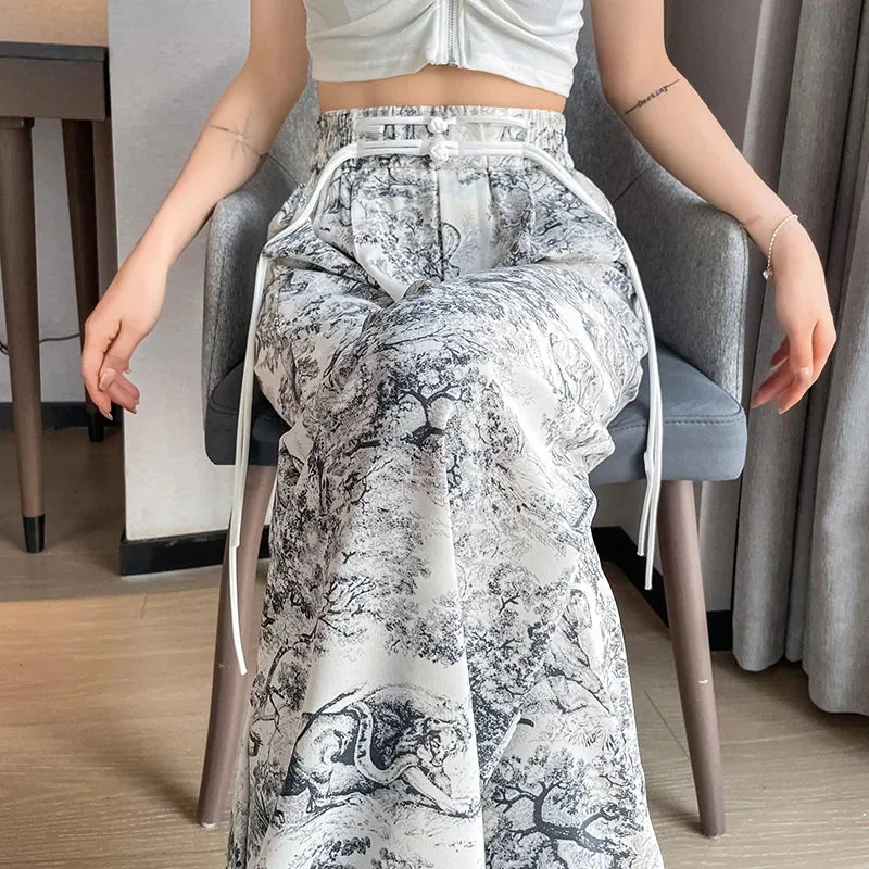 2024 High Waist Casual Summer Slacks Pants Women Ice Silk Ankle-Length Long Pants