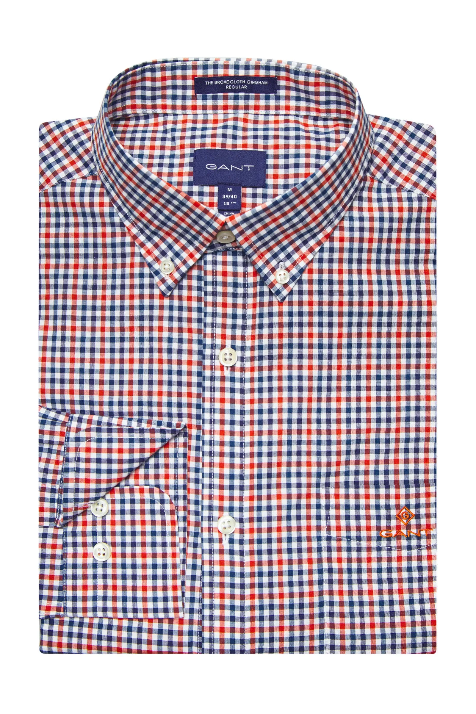 3 Colour Gingham Shirt - College Blue | Pumpkin Orange