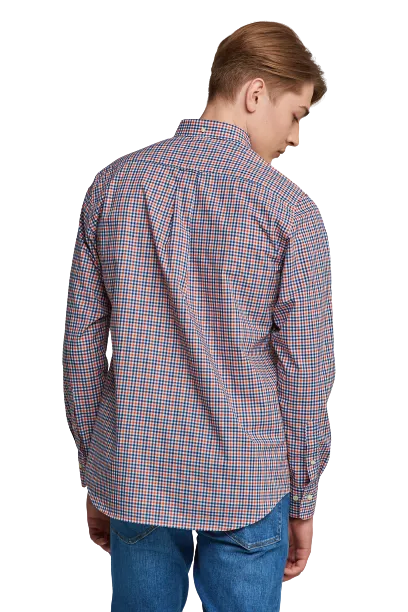 3 Colour Gingham Shirt - College Blue | Pumpkin Orange