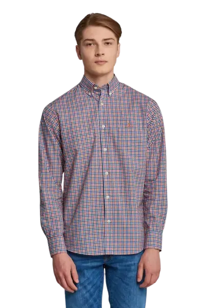 3 Colour Gingham Shirt - College Blue | Pumpkin Orange