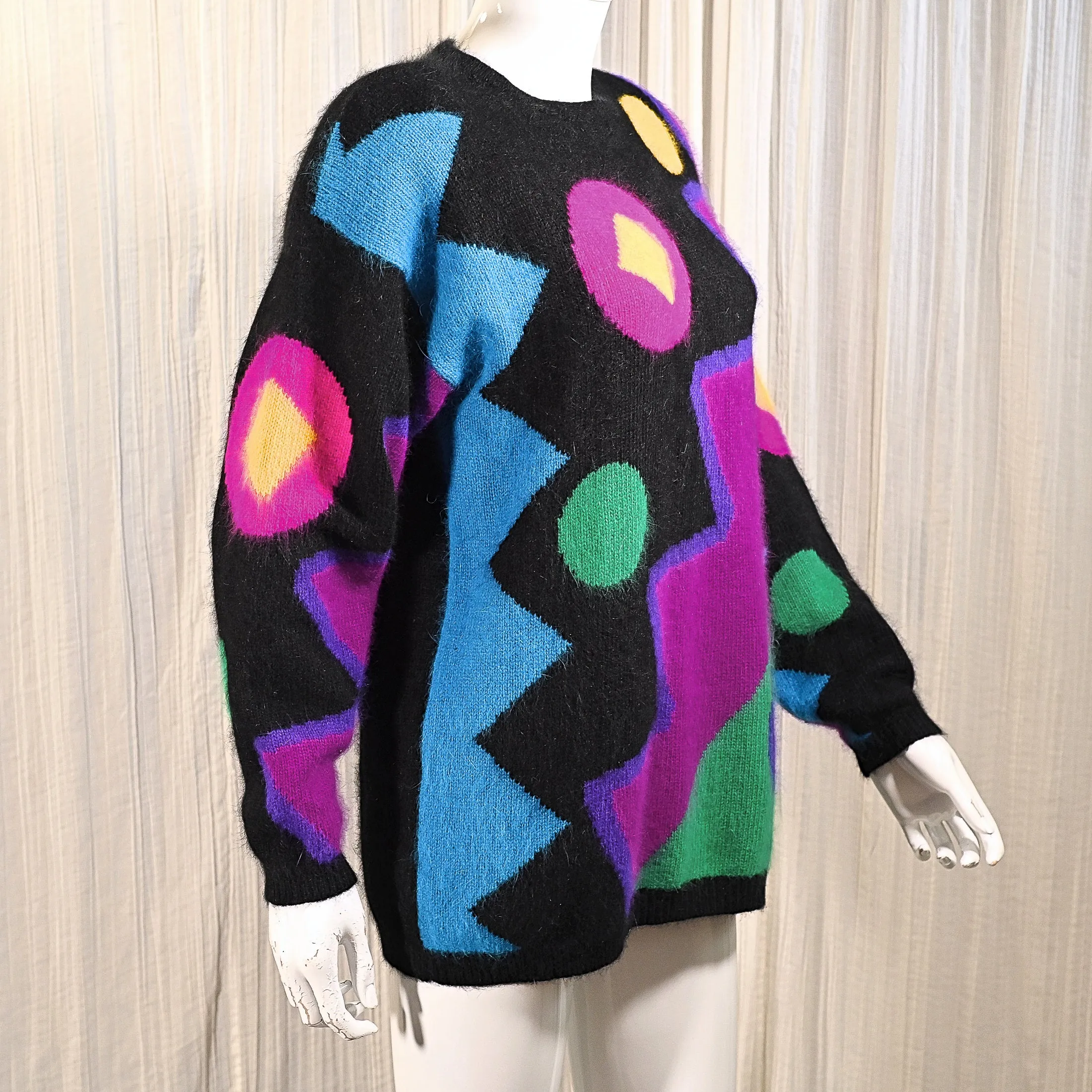 80s New Wave Sweater, Bright Playful Geometric Patterns M