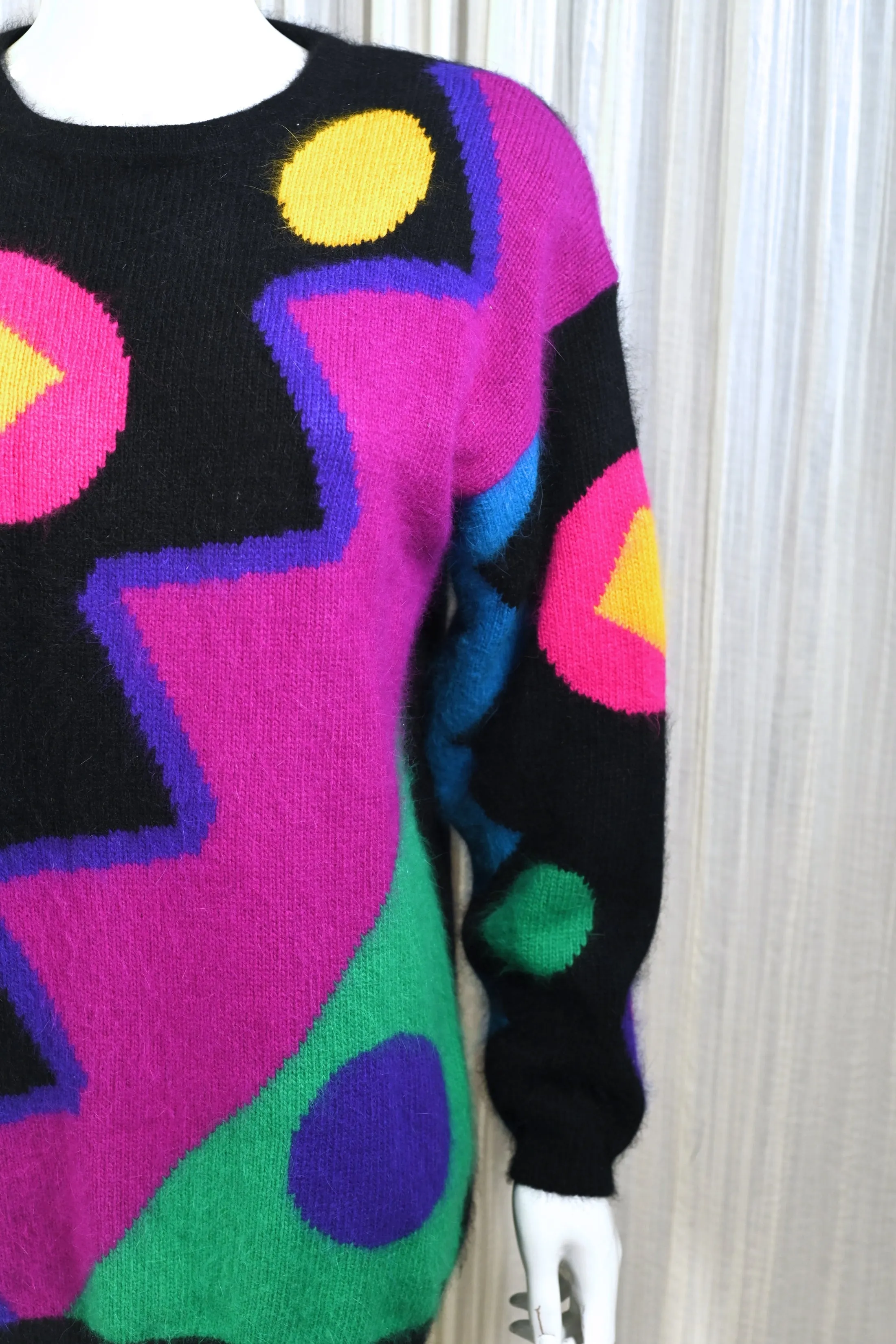 80s New Wave Sweater, Bright Playful Geometric Patterns M