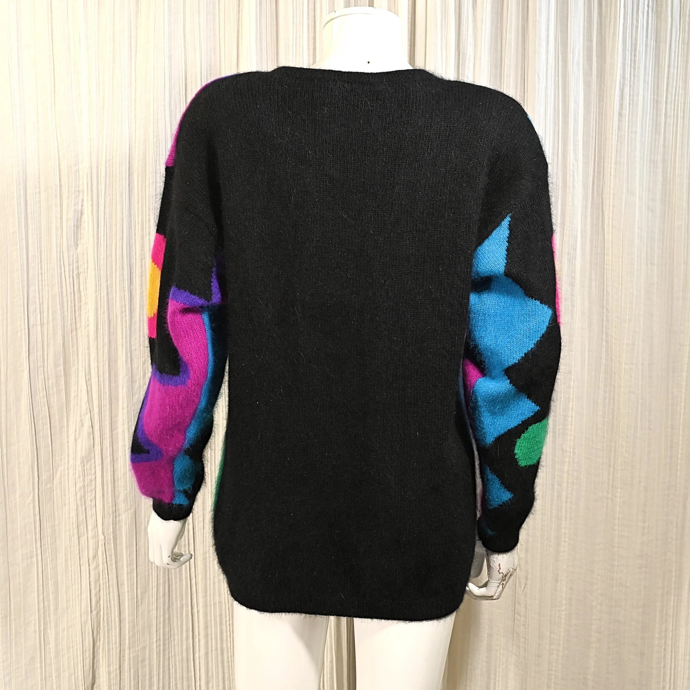 80s New Wave Sweater, Bright Playful Geometric Patterns M