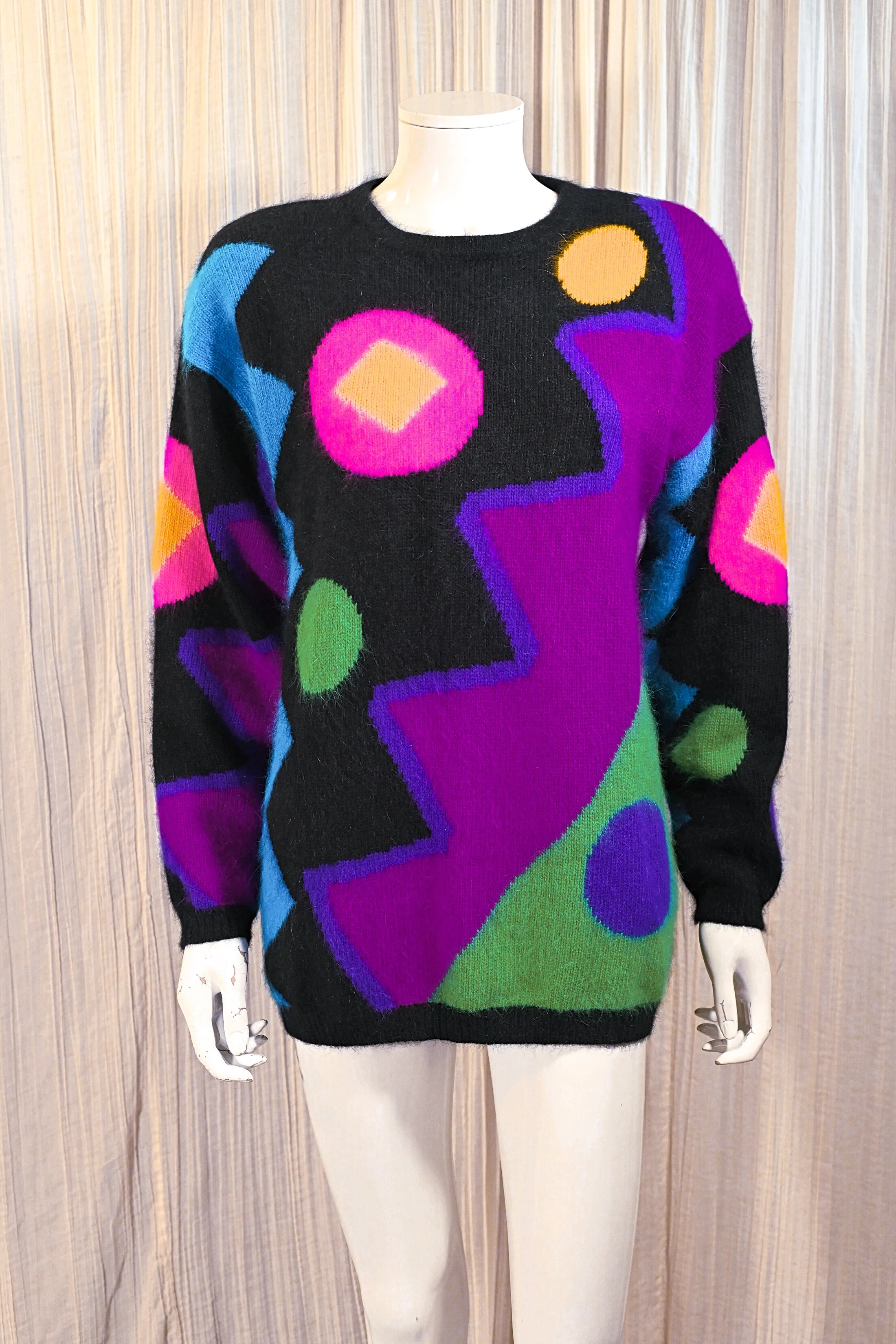 80s New Wave Sweater, Bright Playful Geometric Patterns M