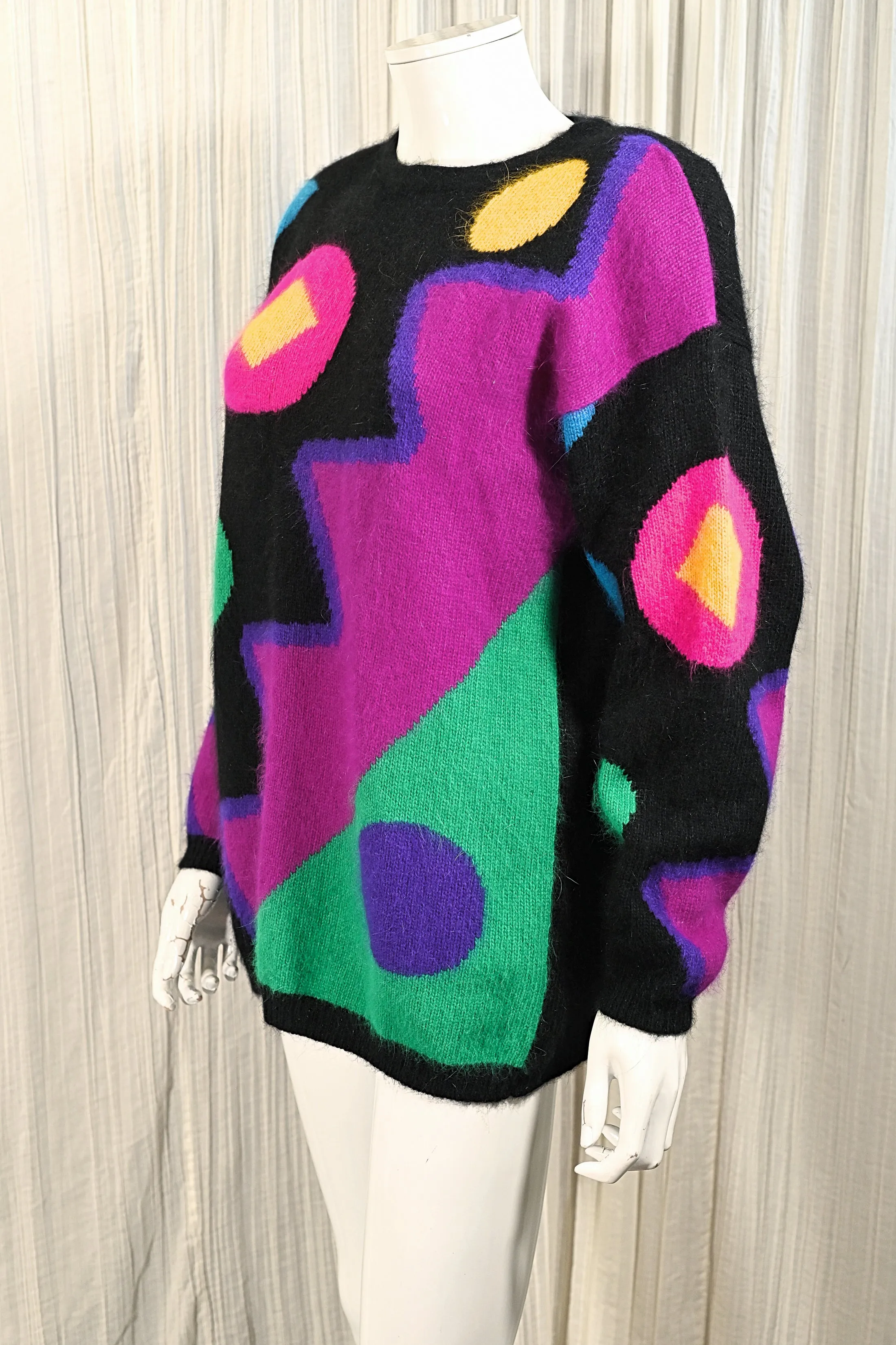 80s New Wave Sweater, Bright Playful Geometric Patterns M