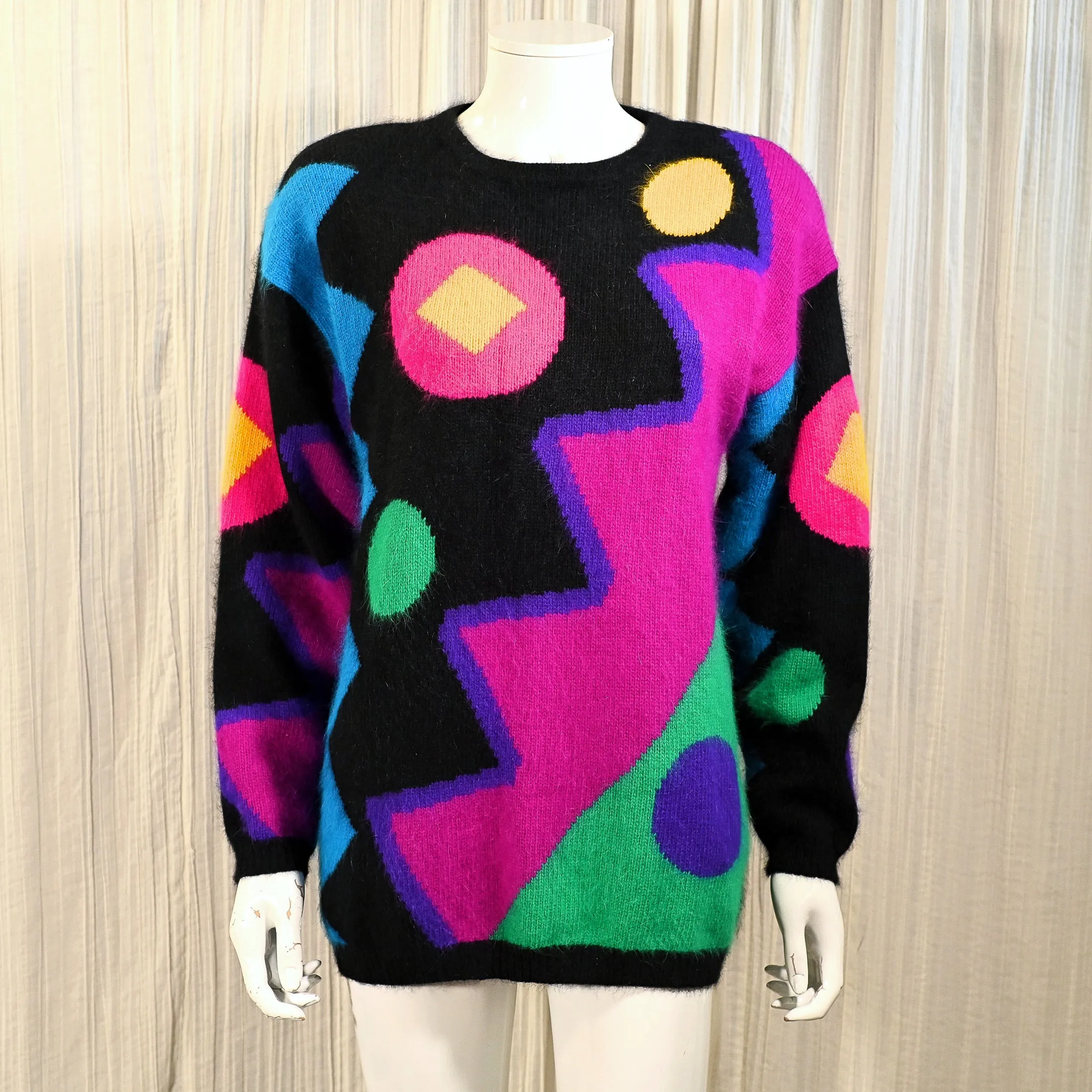 80s New Wave Sweater, Bright Playful Geometric Patterns M