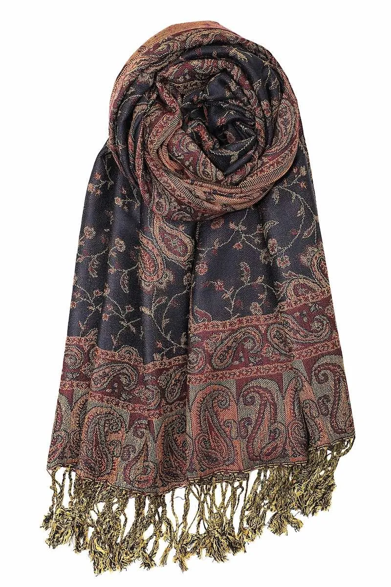 Achillea Soft Silky Reversible Paisley Pashmina Shawl Wrap Scarf