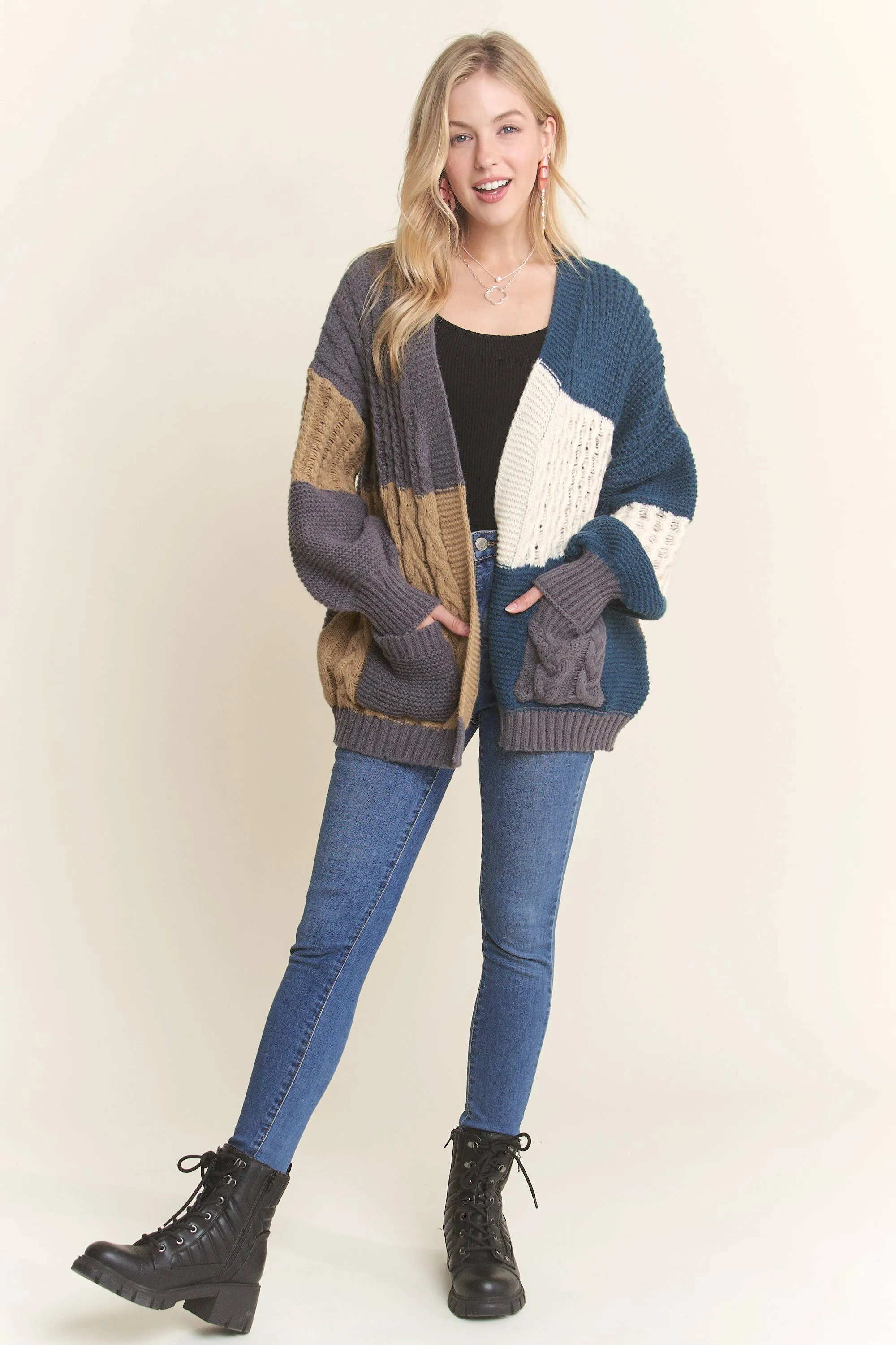 Adora Reg/Plus Colorblock Sweater Cardigan