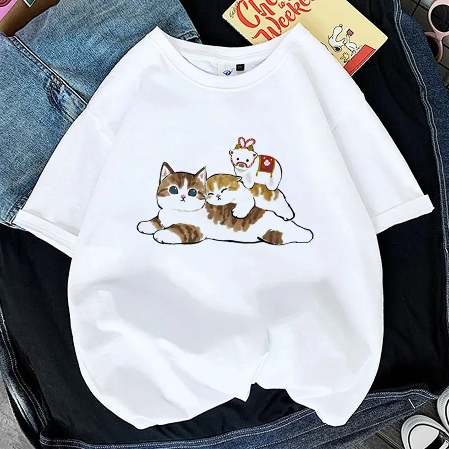 Adorable Cat Print T-Shirts