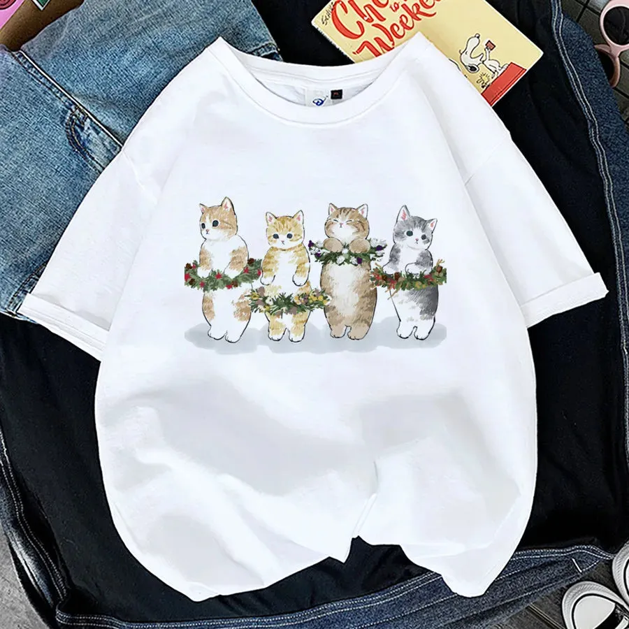 Adorable Cat Print T-Shirts