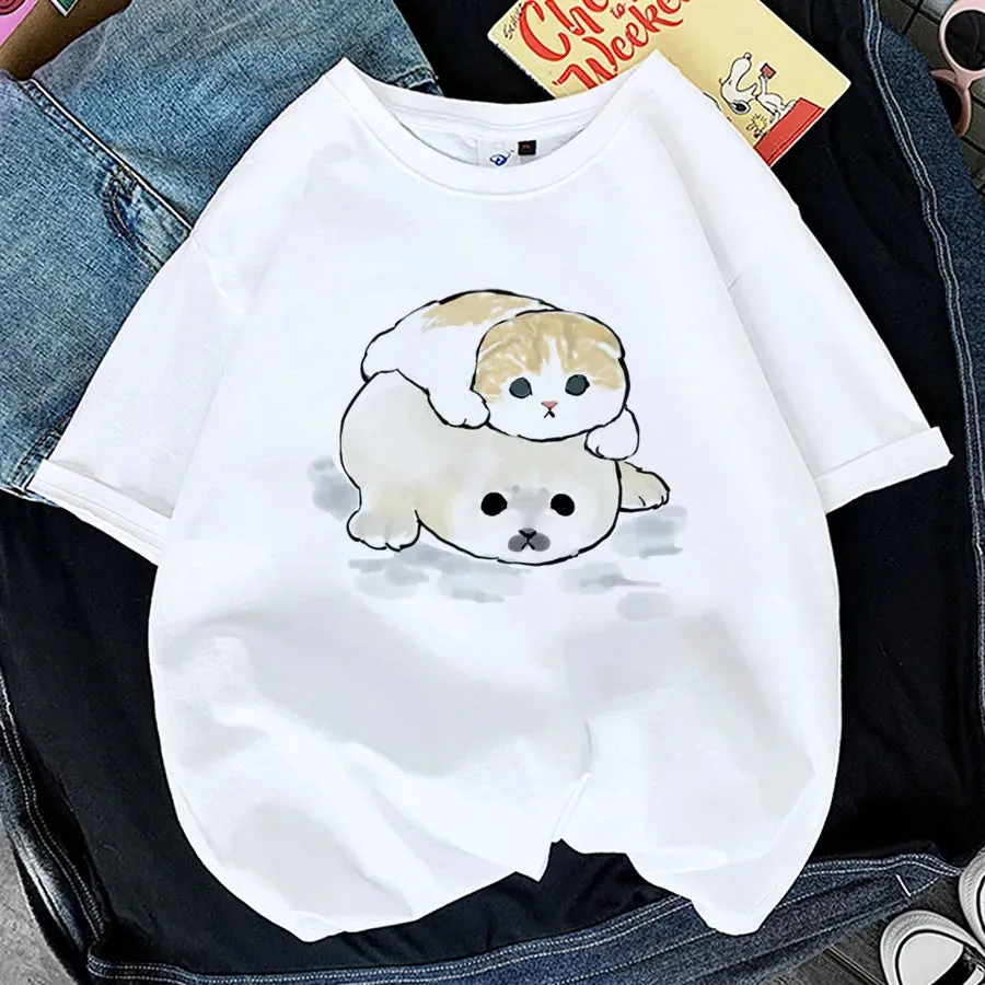 Adorable Cat Print T-Shirts