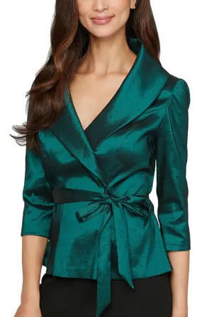 Alex Evenings 3/4 Sleeve Stretch Taffeta Blouse with Tie Waist Detail 8366625