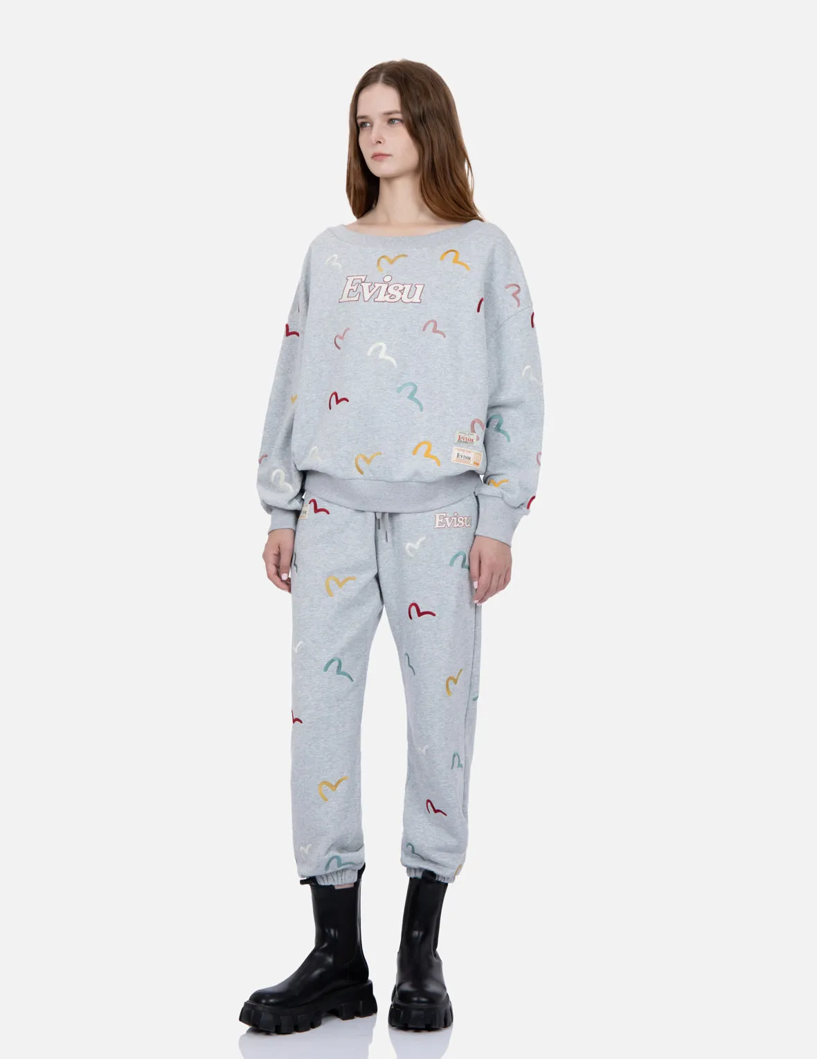 Allover Multi-color Seagull Embroidery Sweatpants