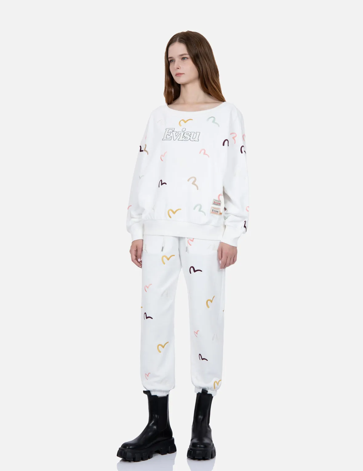 Allover Multi-color Seagull Embroidery Sweatpants