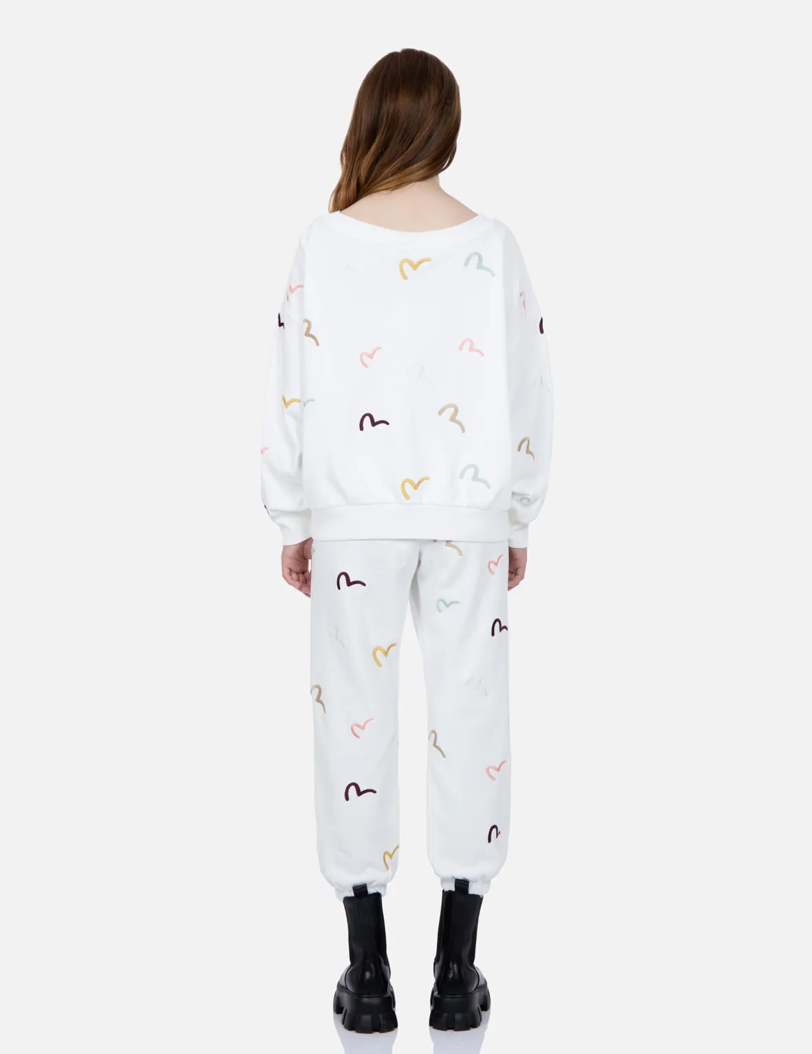 Allover Multi-color Seagull Embroidery Sweatpants