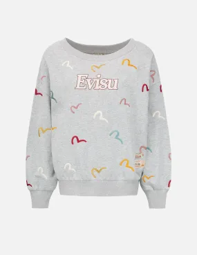 Allover Multi-color Seagull Embroidery Sweatshirt