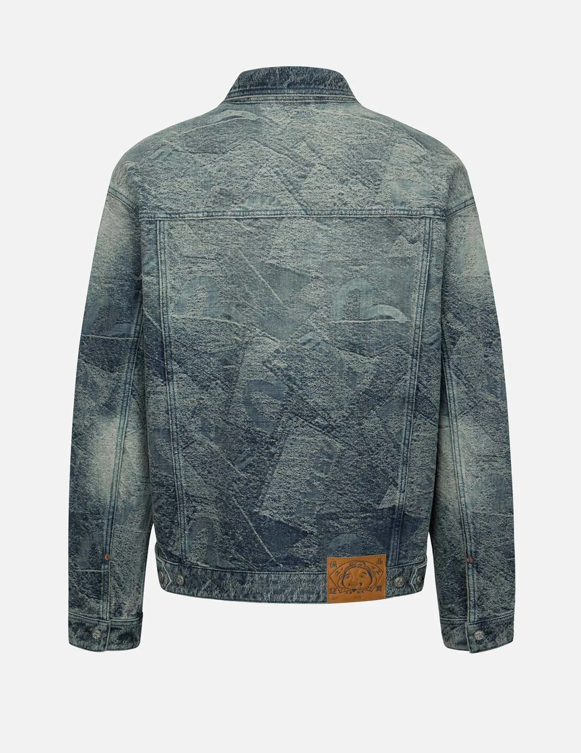 Allover Pocket Print and Seagull Embroidery Loose Fit Denim Jacket