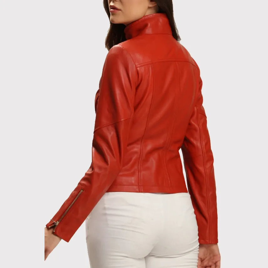 Amazing Bright Red Leather Jacket for Women