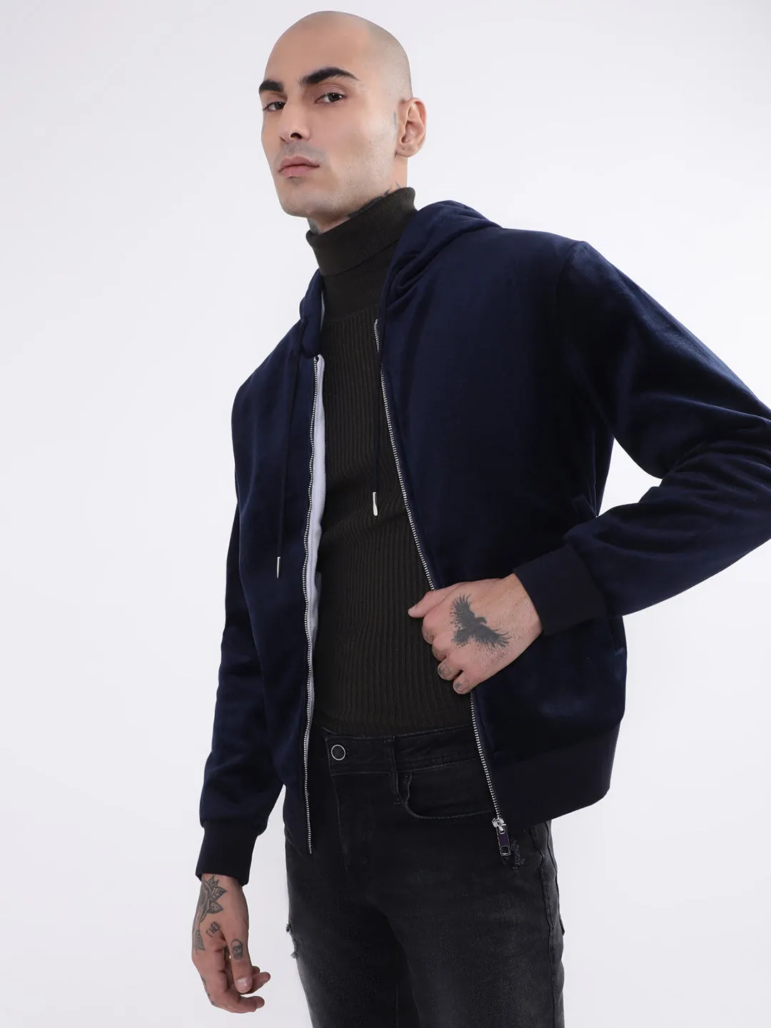 Antony Morato Men Blue Hooded Solid Front-Open Sweatshirt