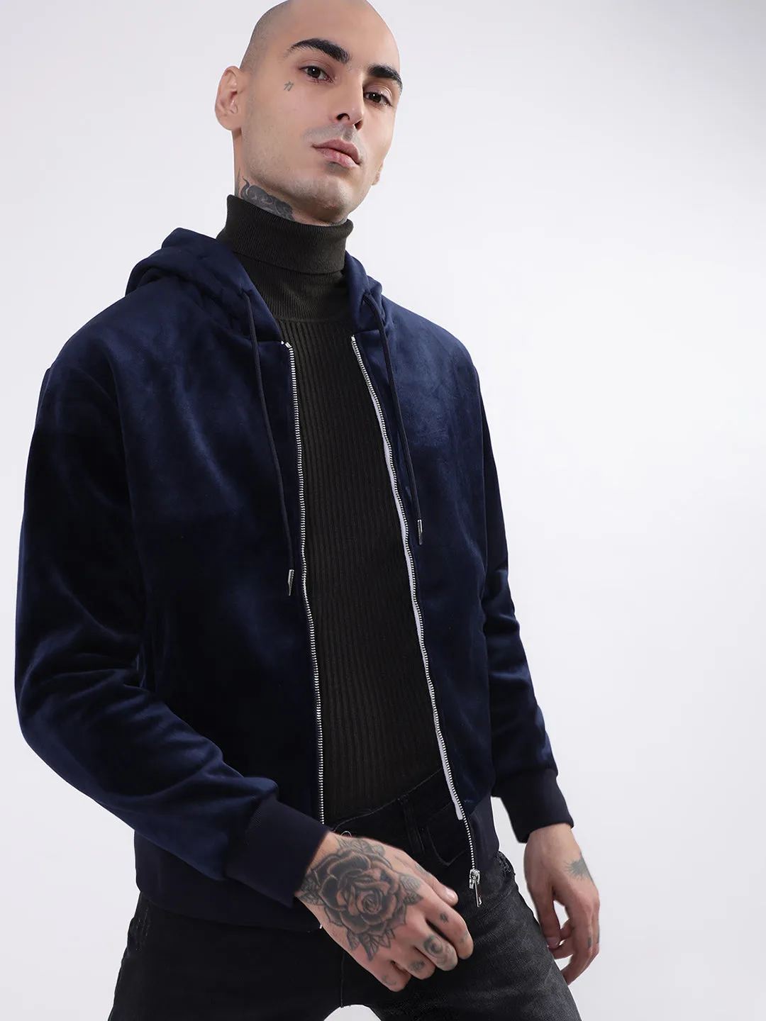 Antony Morato Men Blue Hooded Solid Front-Open Sweatshirt