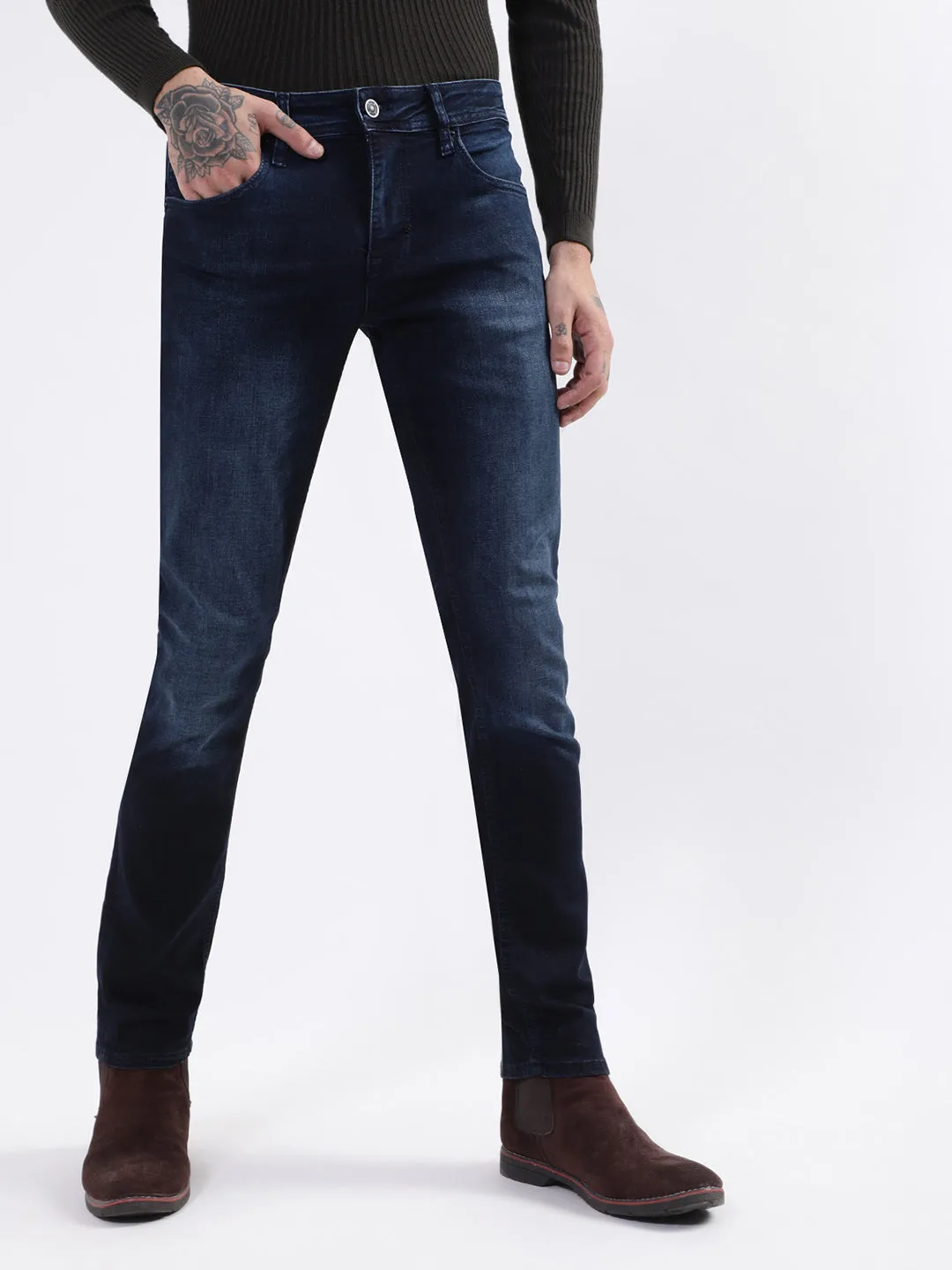 Antony Morato Men Navy Blue Slim Fit Heavy Fade Stretchable Cotton Jeans