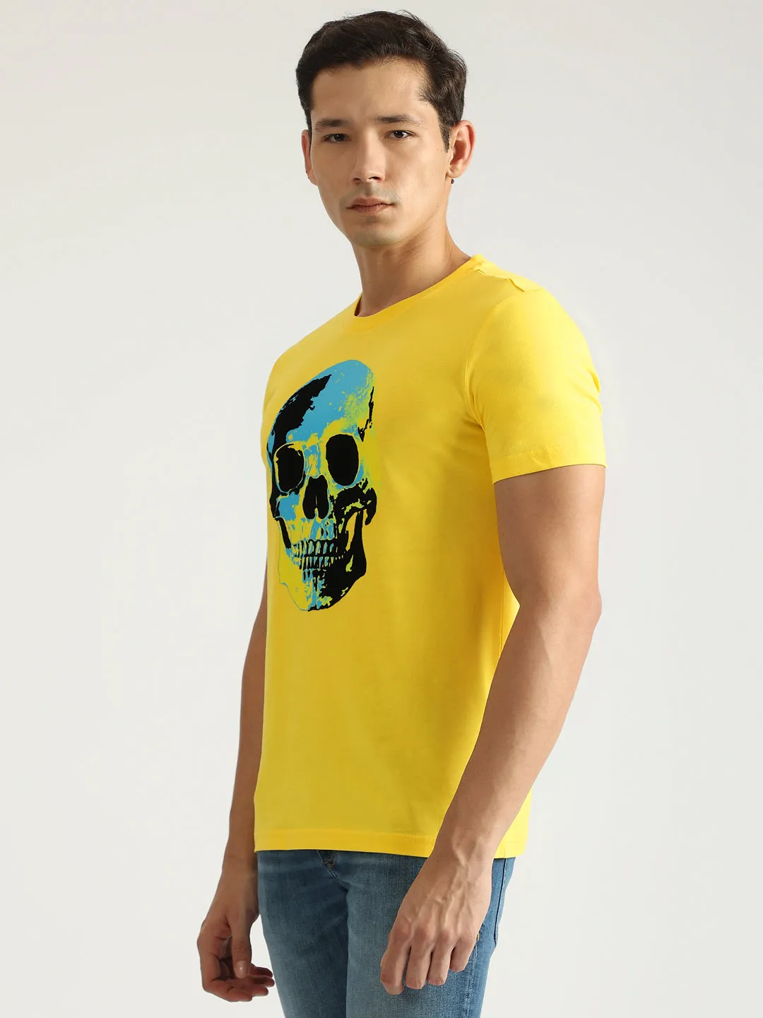 Antony Morato Men Yellow Printed Round Neck Short Sleeves T-Shirt