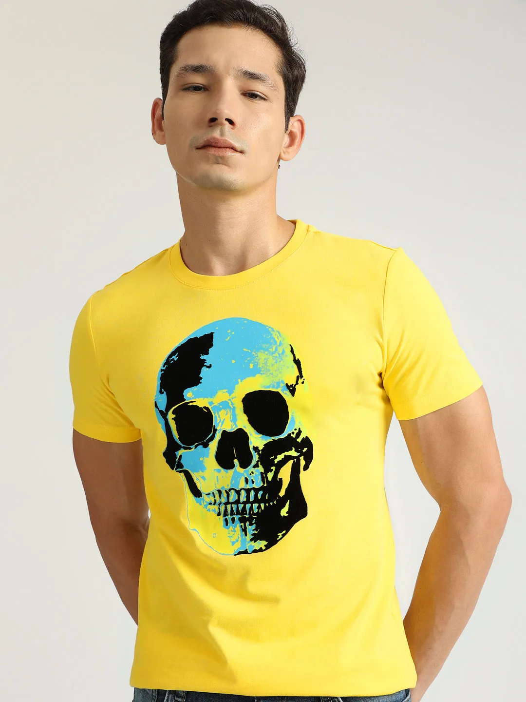 Antony Morato Men Yellow Printed Round Neck Short Sleeves T-Shirt