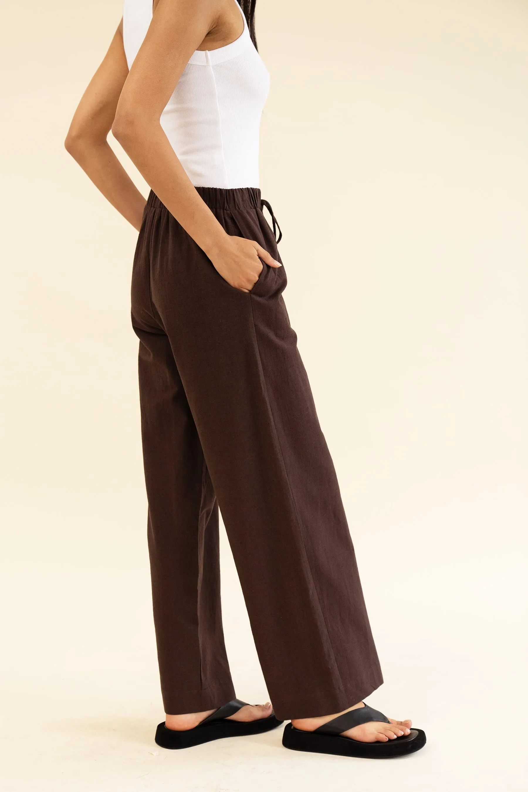 APARTMENT PANT - LINEN BRUN