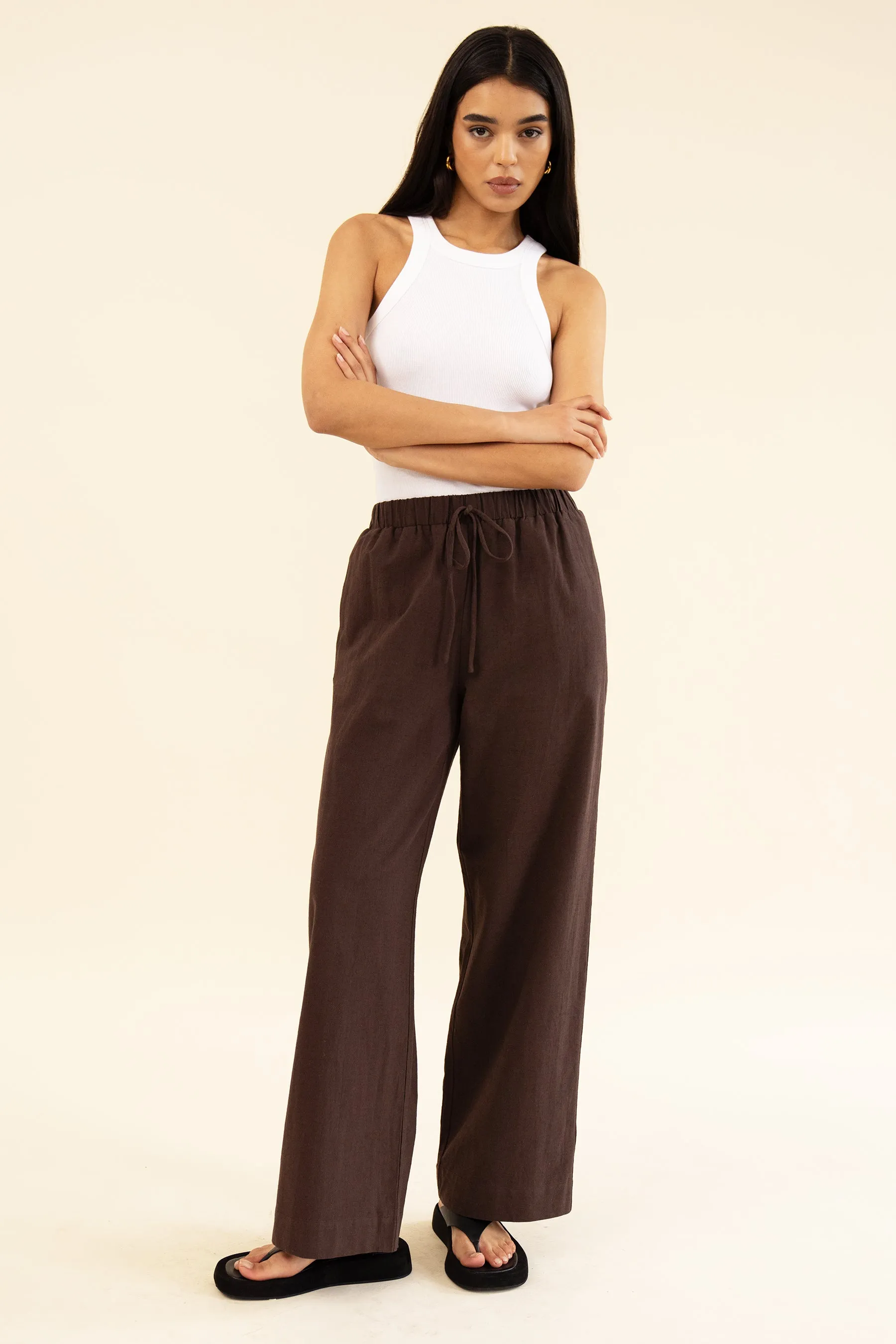 APARTMENT PANT - LINEN BRUN