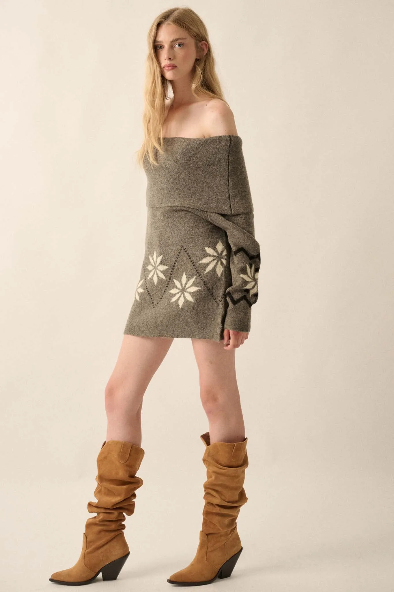 Apres Ski Off-Shoulder Foldover Alpine Sweater