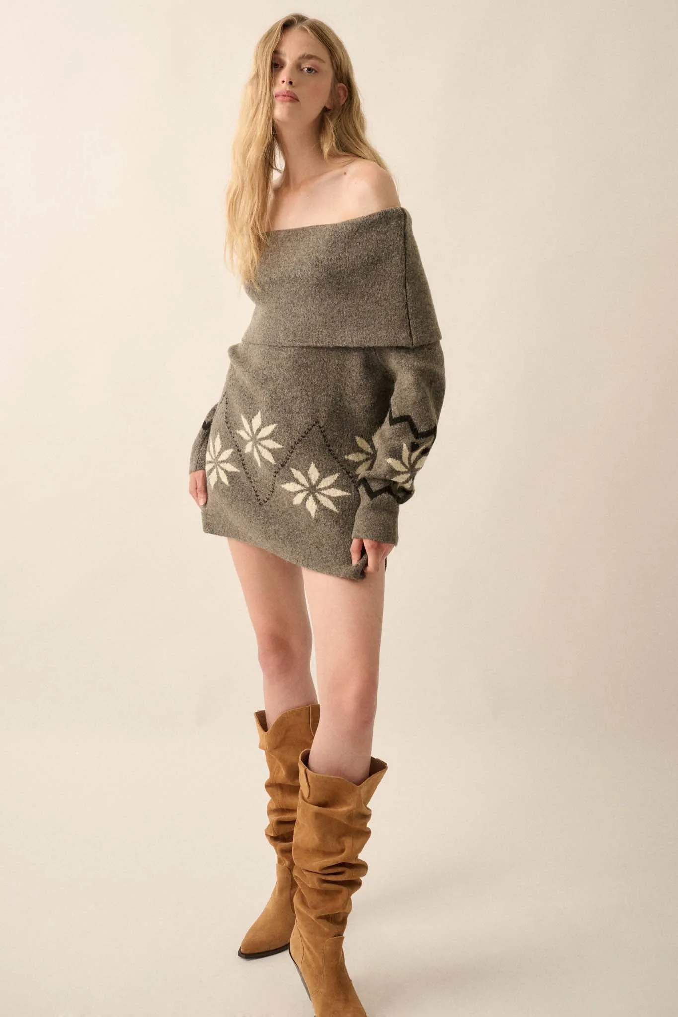 Apres Ski Off-Shoulder Foldover Alpine Sweater