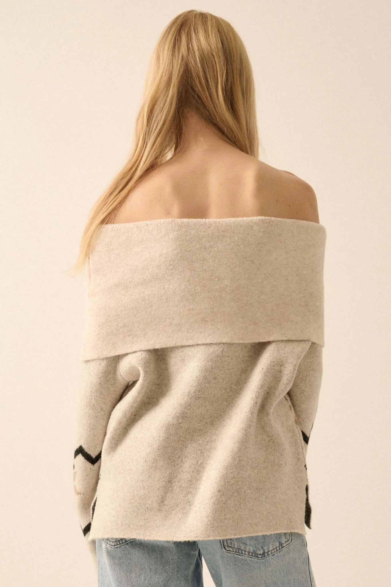 Apres Ski Off-Shoulder Foldover Alpine Sweater