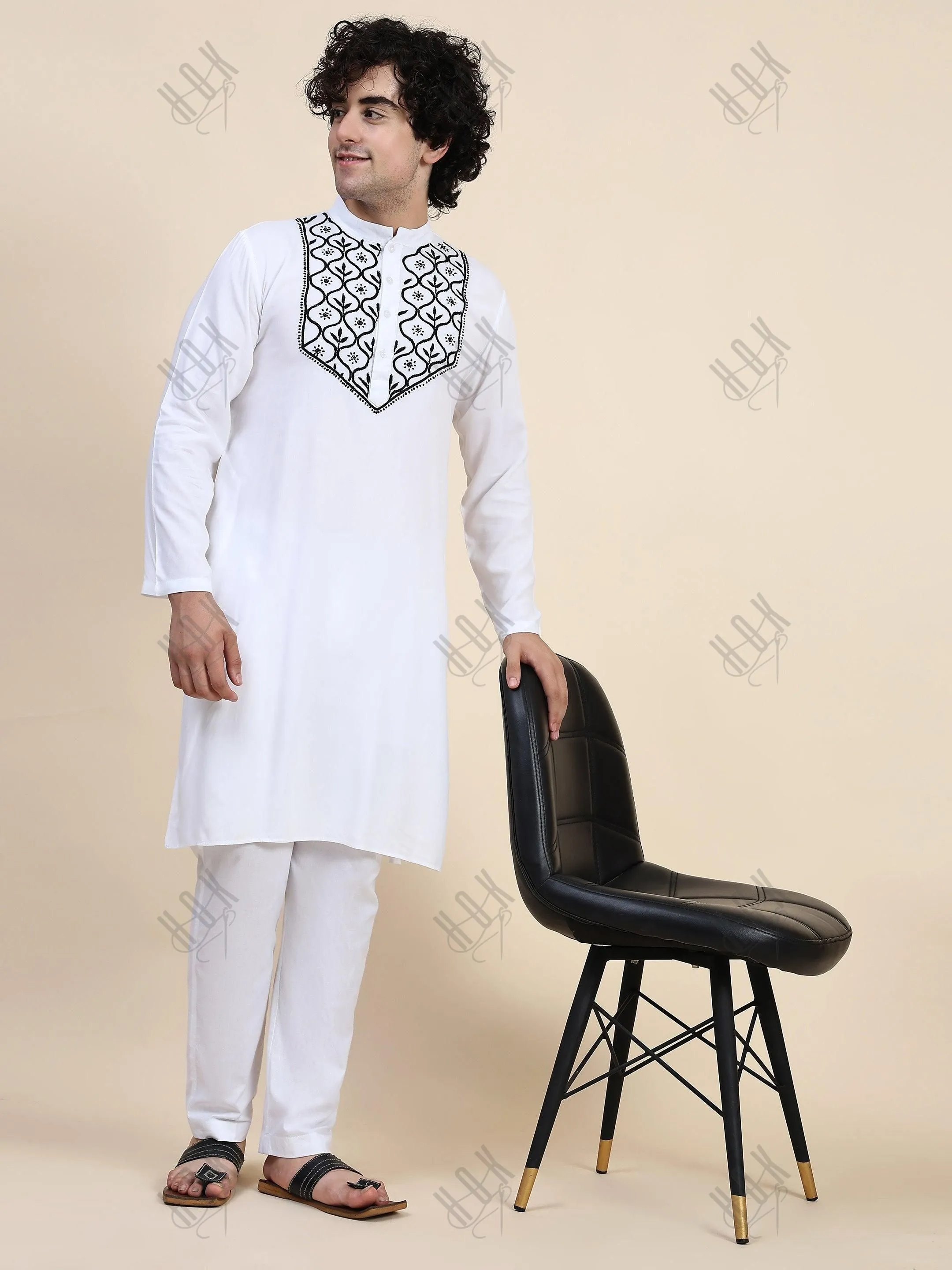 Arun in HOK Men's Chikankari Kurta in Rayon Cotton - White