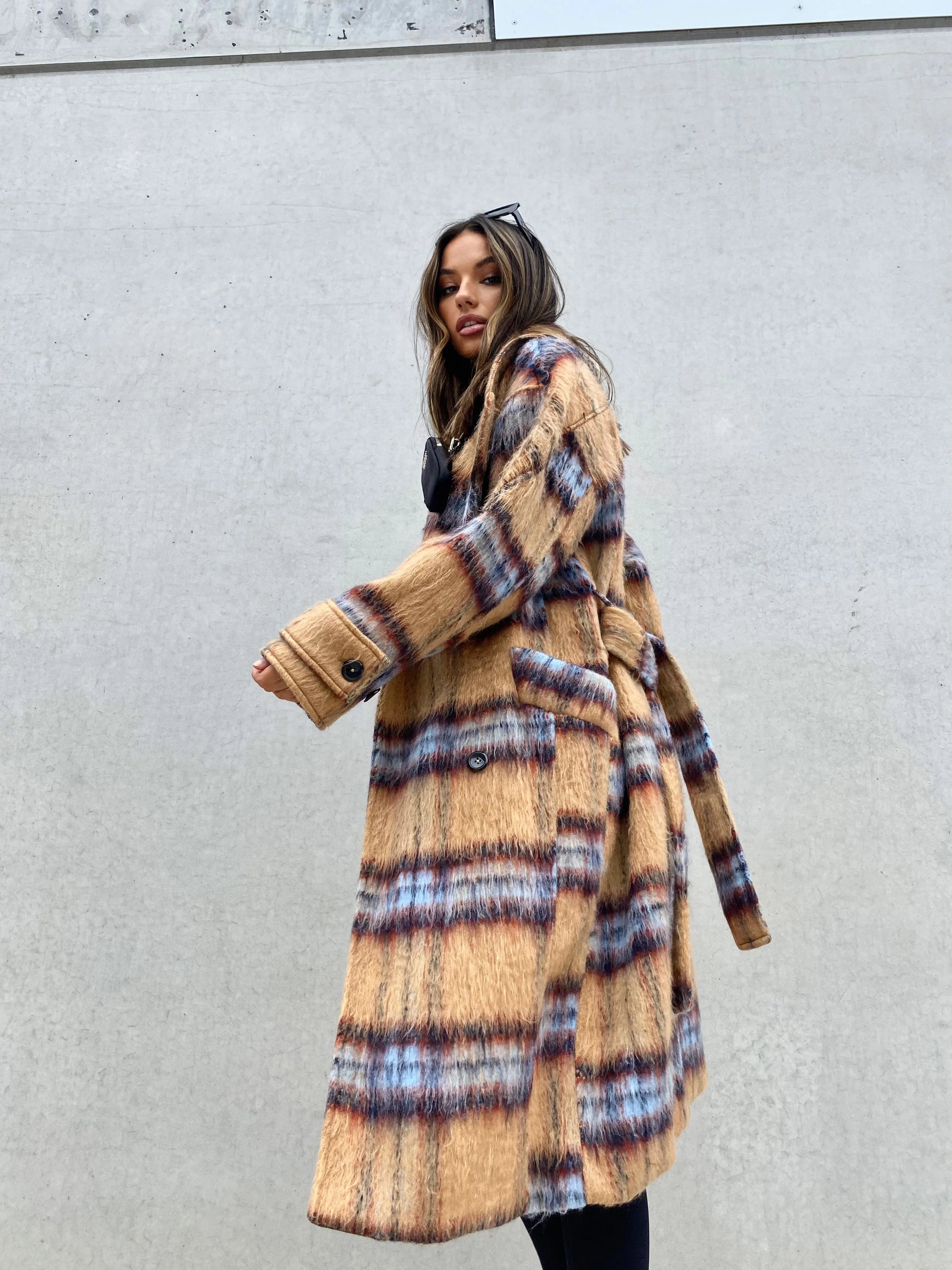 Asaley camel check coat