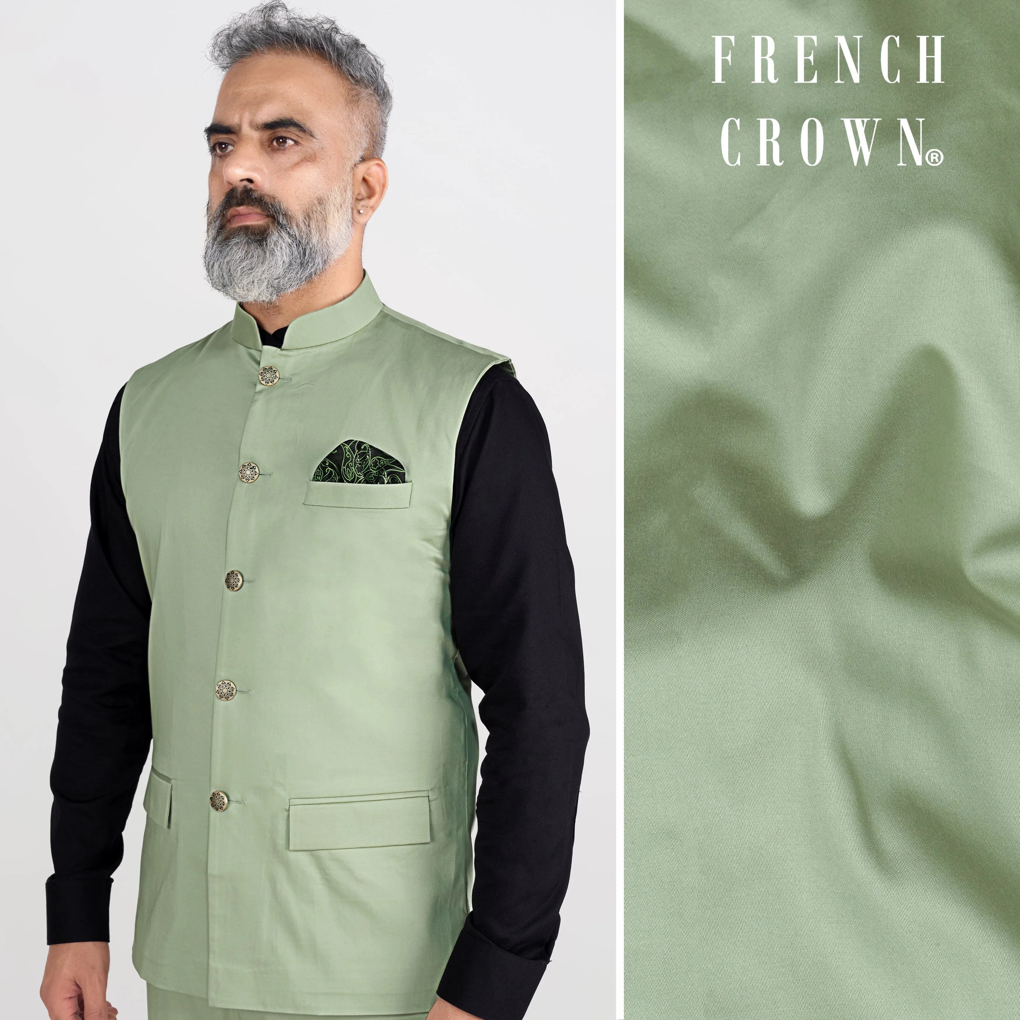 Asparagus Green Premium Cotton Nehru Jacket