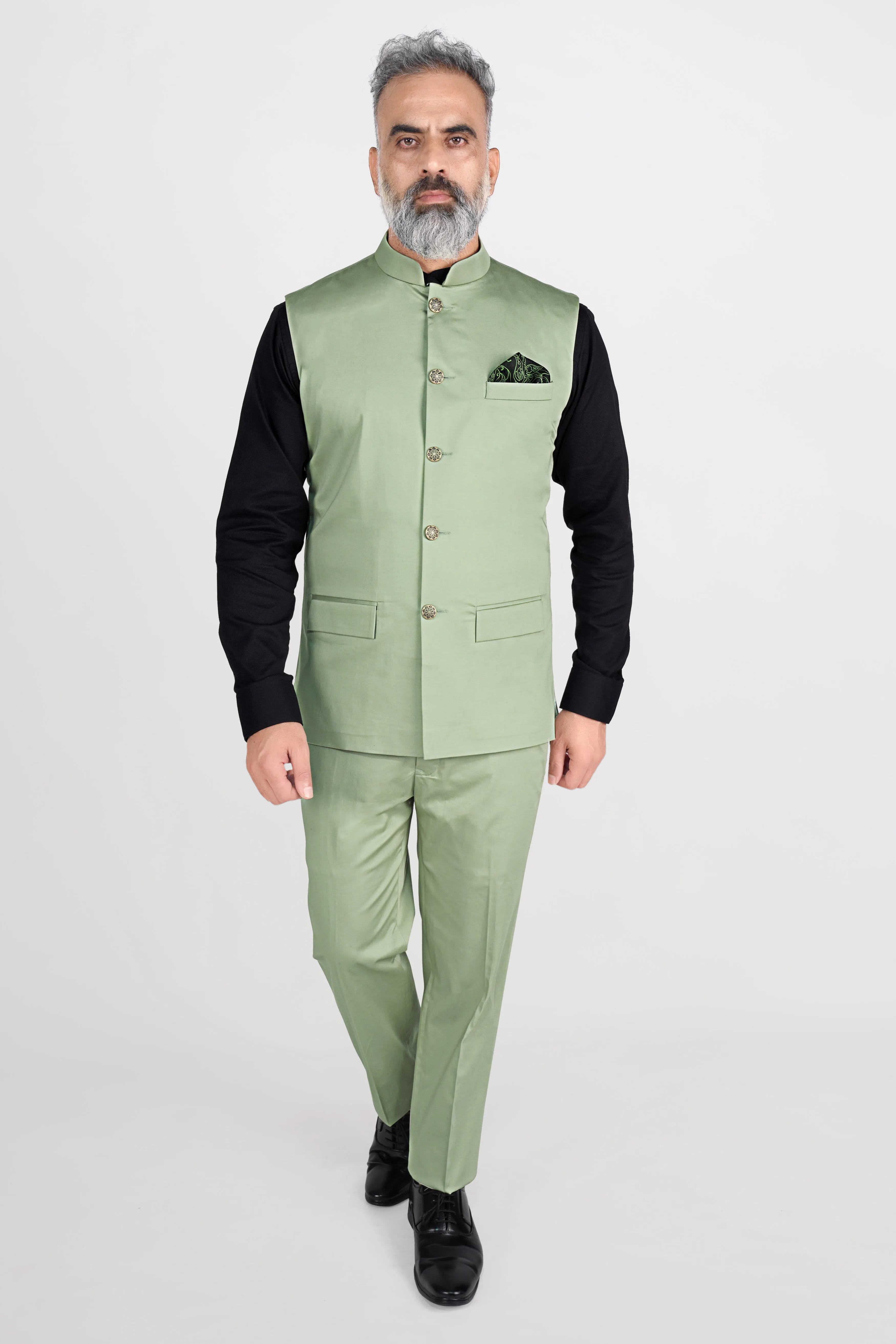 Asparagus Green Premium Cotton Nehru Jacket