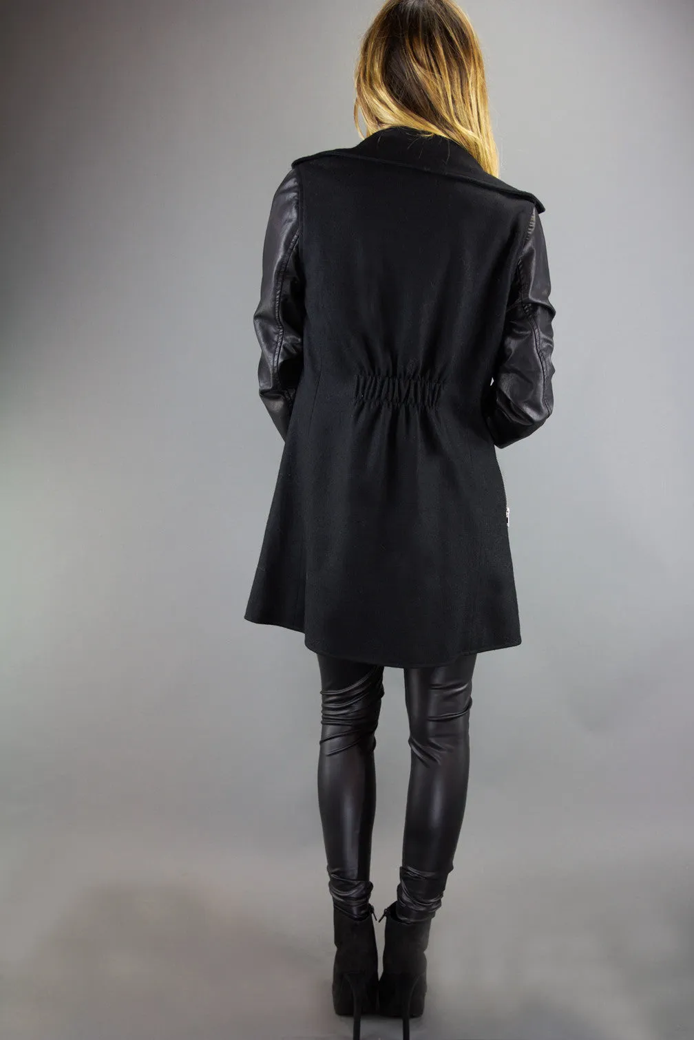 Asymmetric Zipper Closure Contrast Sleeve Coat