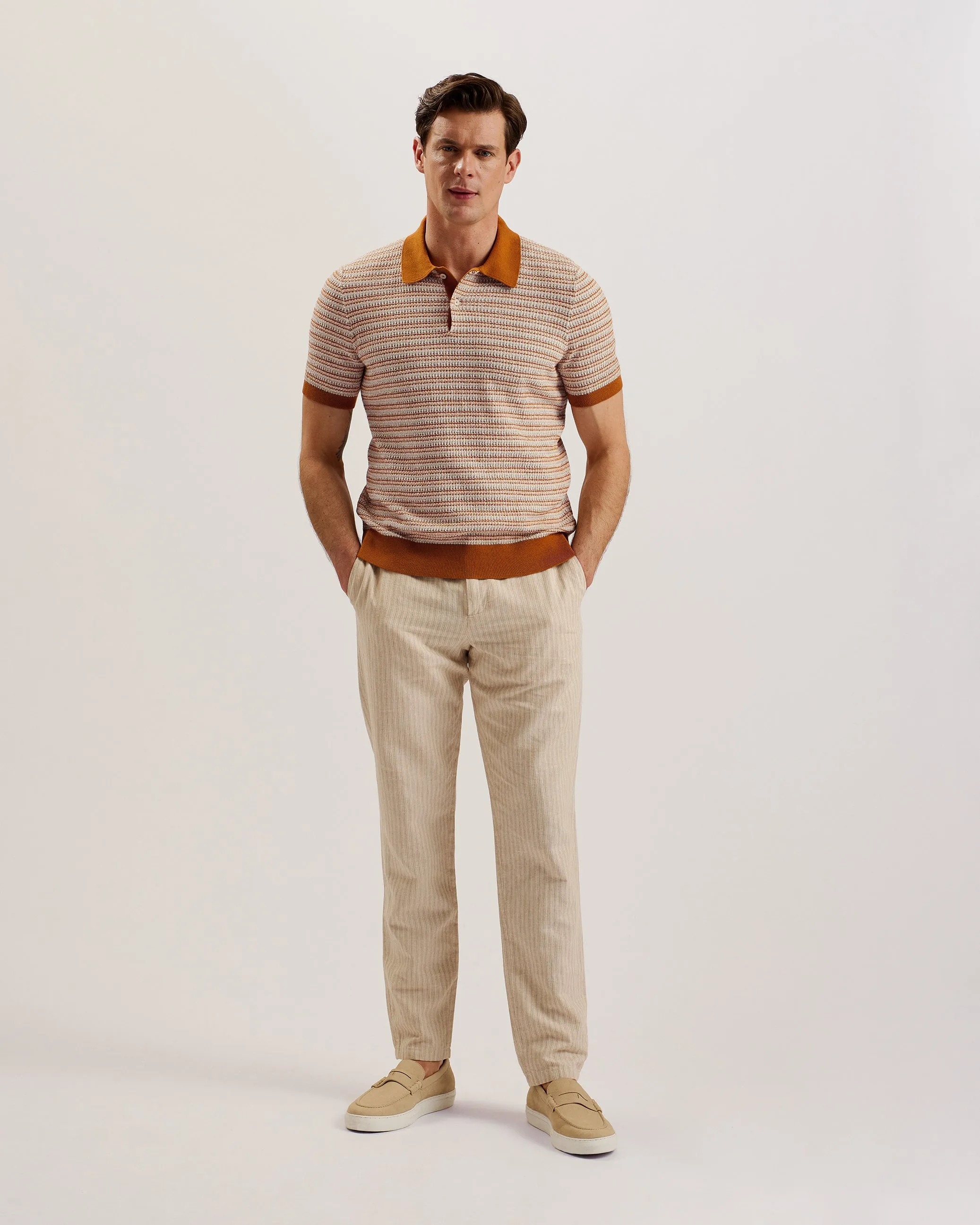 Ather Ss Regular Textured Stripe Polo Brt-Orange