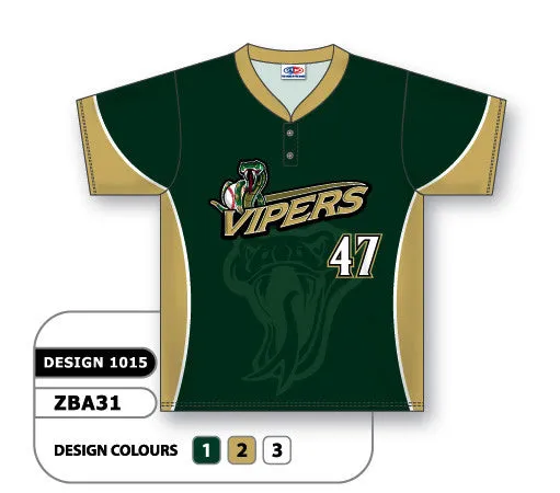 Athletic Knit Custom Sublimated Two-Button Baseball Jersey Design 1015