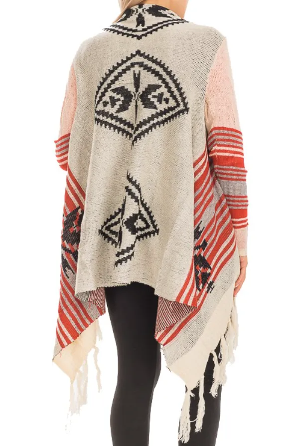 Aztec Geometric Boho Fringe Cardigan - 2 Colors