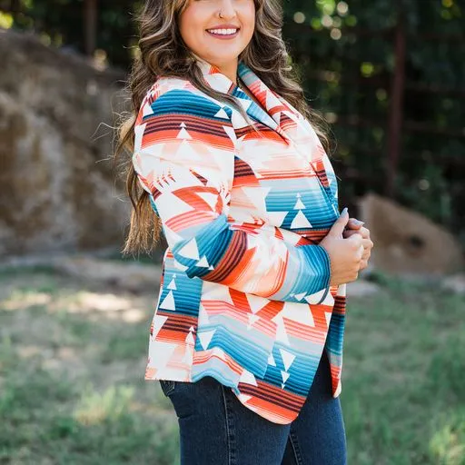 Aztec Print Blazer ~ Turquoise & Coral