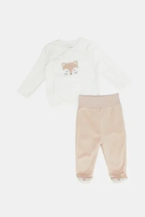 Baby Beige Fox Print Pyjama Set (2 Piece)