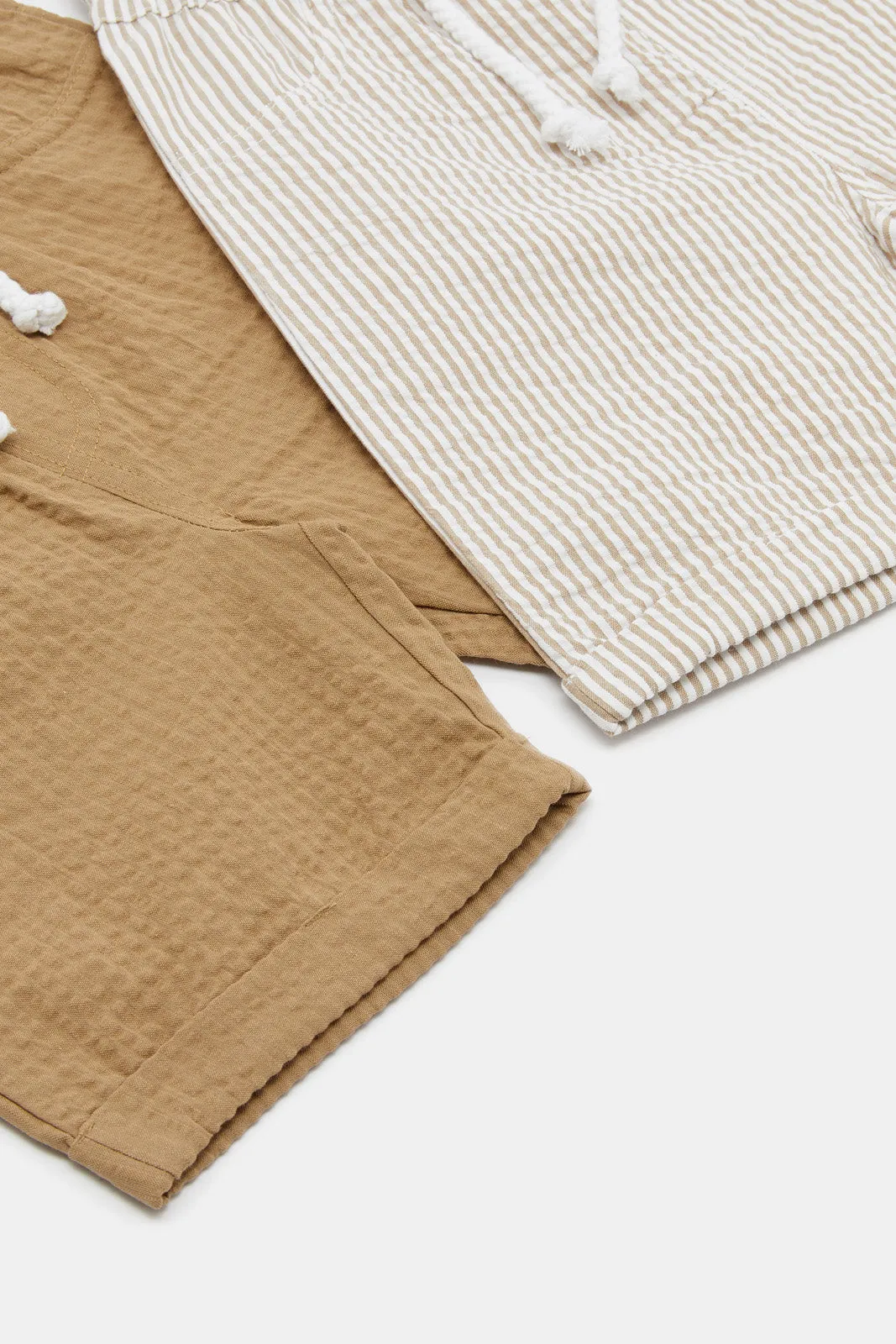 Baby Boys Beige And Brown Shorts Set (Pack Of 2)