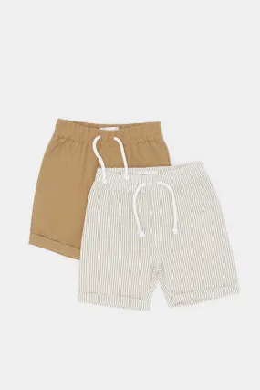 Baby Boys Beige And Brown Shorts Set (Pack Of 2)