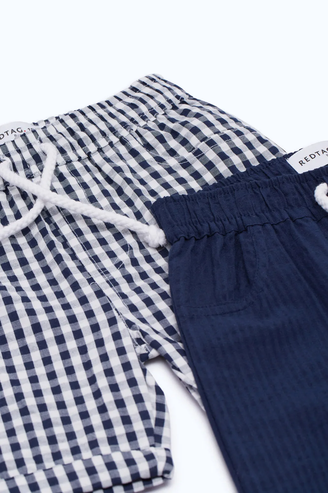 Baby Boys Blue And White Shorts Set (Pack Of 2)