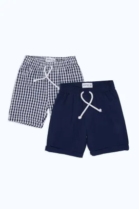 Baby Boys Blue And White Shorts Set (Pack Of 2)